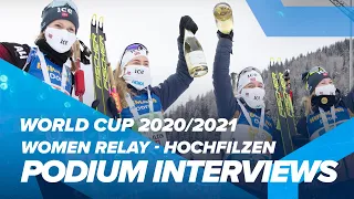 Hochfilzen World Cup 3 Women Relay Podium Interviews