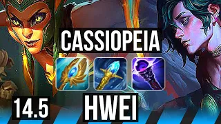 CASSIOPEIA vs HWEI (MID) | 6 solo kills, 500+ games | KR Master | 14.5