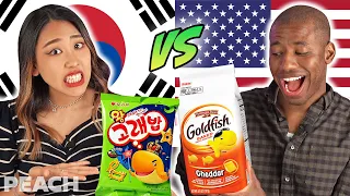 American & Korean Swap Snacks For The First Time! ft. Mikole | Peach Korea