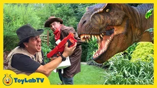 Giant T-Rex & Life Size Dinosaurs with Park Rangers Aaron & LB! Kids Adventure with Dinosaurs