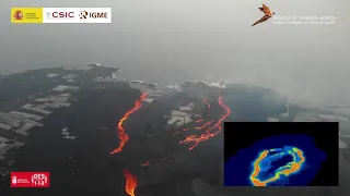 12/11/2021 RGB+Térmica, estado general de las coladas en los deltas lávicos. Erupción La Palma IGME