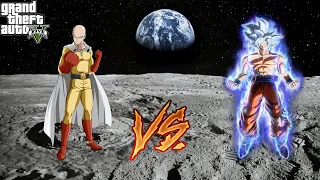 GTA 5 -Saitama (One Punch Man) vs Ultra Instinct Goku On The Moon Surface SUPERHERO BATTLE