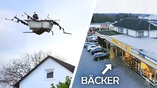 Mit der FLIEGENDEN BADEWANNE zum BÄCKER! | Bemannte Drohne #4