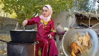 HOW TO COOK  DEEP FRYING WHOLE CHICKENS VILLAGE LIFE AFGHANISTAN