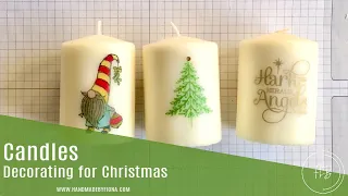 Decorating Candles for Christmas using stamps and heat embossing