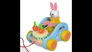 Cute Wood Rabbit Beat Drum Drawstring Car Toys