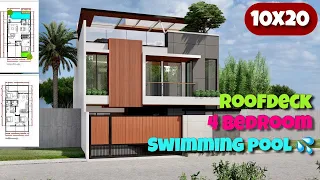 200sqm Modern House Design With Swimming Pool / Desain Rumah Modern 10x20