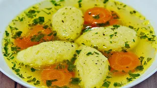 Soft and fluffy dumplings like clouds in clear chicken soup. Step by step recipe. ❤️