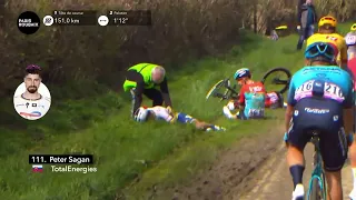 2 crashes, Peter Sagan and caused MVDP .PARIS ROUBAIX 2023