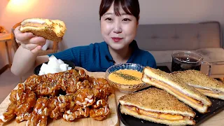 바삭바삭 몬테크리스토 샌드위치 처갓집 슈프림양념치킨 체다치즈소스 듬뿍 먹방 Supreme Spicy Chicken Montechristo Mukbang Eatingsound