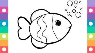 Fish drawing,painting and coloring for kids and toddlers/ How to draw a fish