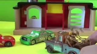 McQueen, Mater and Batman saves Luigi from Chick Hicks