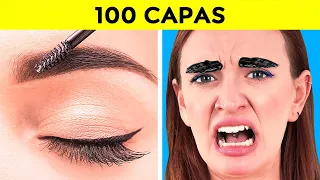 RETO DE 100 CAPAS DE MAQUILLAJE || 1000 capas de uñas, lápiz labial, maquillaje de 123 GO Like!