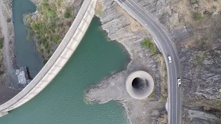 Lake Berryessa and the Glory Hole during and after drought.
