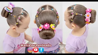 Penteado Infantil Fácil com Ligas e Coque | Easy Bun Hairstyle for Little Girls 🥰