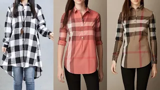 Top 40+ check print short shirts designs for girls // latest winter check dresses design