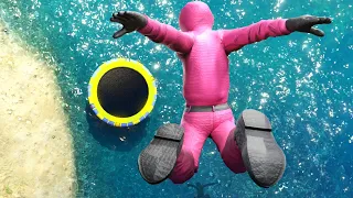 GTA 5 Water Trampoline Jumps and Fails 3 • SQUID GAME Guard