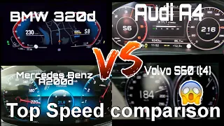 Top Speed comparison of Bmw 320d, Audi A4 , Mercedes Benz A class and Volvo s60.