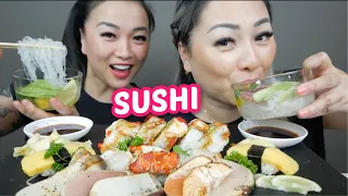 SUSHI *Aburi Sashimi, Lobster Roll & Sunomono Salad SISTER Mukbang | N.E Let's Eat