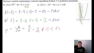 Wyznacz wartość najmniejszą i wartość największą funkcji f w podanym przedziale.