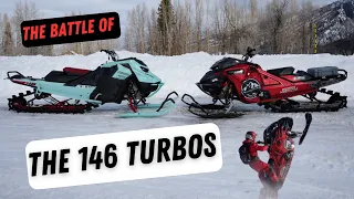 The Lynx shredder 146 turbo and Skidoo Freeride 146 turbo