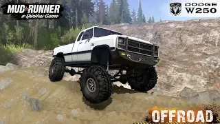 Spintires: MudRunner - 1991 DODGE W250 On Big Wheels through Obstacles and Mud