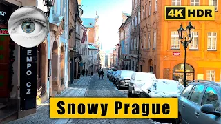 Prague snow Christmas walking tour: Prague Castle - Nerudova street 🇨🇿 Czech Republic 4k HDR ASMR