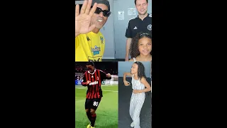 Ronaldinho is shown his celebration dance by 12 year old reporter Jazzy