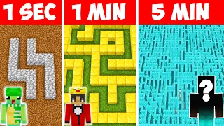 WE BUILT THE BEST SECURITY MAZE! 5 SECONDS VS 1 MIN VS 5 MIN (Minecraft)