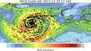 UK and Ireland New Years Eve Storm - Wind Gusts - Animated Output