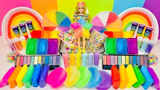 Barbie Slime Rainbow Slime 🌈 Mixing Random Makeup into Glossy Slime! #ASMR #Satisfying #Slimevideos
