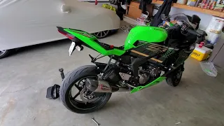 Yoshimura slip on exhaust on a 2020 Kawasaki ZX6R KRT