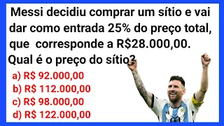 💣MESSI COMPROU UM SÍTIO 😱 SABE ESSA QUESTÃO DE PORCENTAGEM??  #porcentagem #concurso #messi