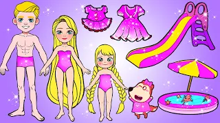 Học Làm Búp Bê Giấy -  Rapunzel Cùng Wolfoo Trang Trí Bể Bơi - Câu Chuyện Của Barbie