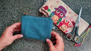 DIY DENIM POUCH/ REUSE DENIM JEANS-  ZIPPER POUCH/ DIY DENIM MINI BAG