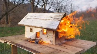 russian village mini house in the fire, Belgorod