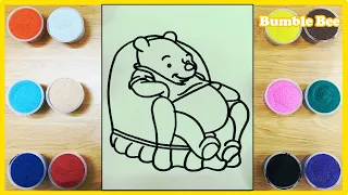 Learn color with lazy pooh bear sand painting/How to coloring lazy pooh bear/ Sand Art