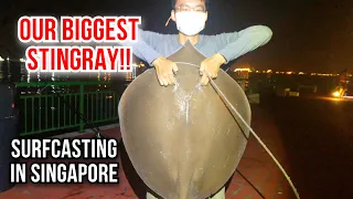 OUR BIGGEST STINGRAY SO FAR!! Surfcasting at Bedok Jetty | Singapore Fishing