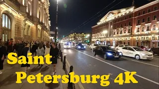 Night walk around Saint Petersburg. [4K]