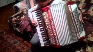 Red German Accordion HORCH 120 bass. Excellent sound!
