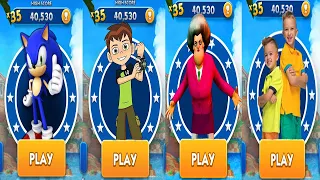 Sonic Dash vs Ben10 Up to Speed vs Scary Teacher vs Vlad and Niki - All Characters Unlocked
