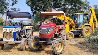 Jcb 3dx Machine Loading Red Mud In Mahindra and Swaraj Tractor With Front Loader | Jcb Ki Khudai