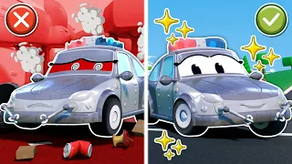 😱Oh no!🚔 Police Car Robot had an accident | Tom’s Garage | Trucks Repair | Kids Cartoon