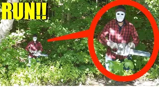 IF YOU EVER SEE THIS SCARY CHAINSAW MAN IN HAUNTED FOREST, RUN!!