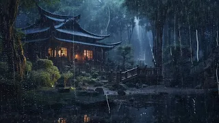 HEAVY RAIN on China Temple. Sleep Instantly to Rain on Japanese Roof for 3 Hours