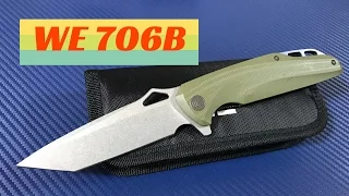 WE 706B Green G10 with blue titanium hardware. Titanium linerlock flipper knife with D2 blade steel