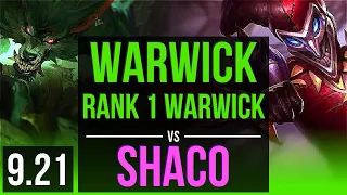 WARWICK vs SHACO (JUNGLE) | Rank 1 Warwick, Legendary, KDA 13/3/8 | BR Challenger | v9.21