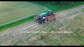 Lietteenlevitys juttuja 1. rehunteon jälkeen kesällä 2023