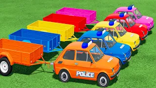 MINI POLICE CARS! TRANSPORTING & LOAD CANOLA with COLORED MINI FIAT TRACTORS! Farming Simulator 22