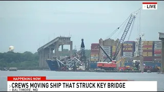 Crews set to move ship that struck Baltimore bridge
